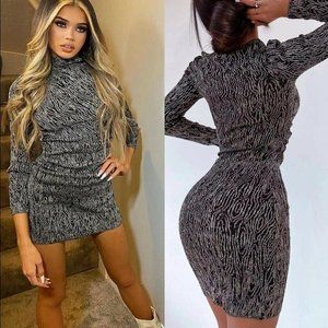 ZARA NWT Knit Dress With Metallic Thread Black Silver S